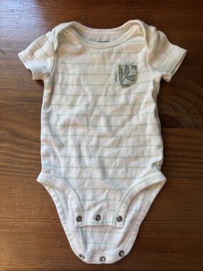 Carter's White One-Piece Bodysuit with Mint Stripes and Pocket